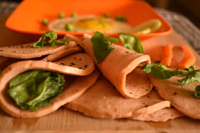 Close-up of chopped vegetables on cutting board