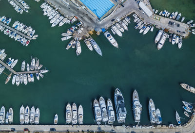 Directly above shot of yachts moored at harbor