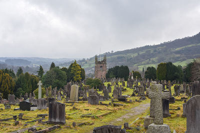 Panoramic view of cemetery against sky