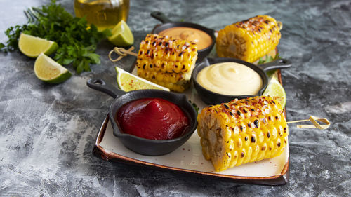 High angle view of food on table