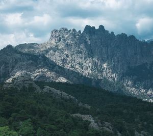 Low angle view of rocky mountains against sky