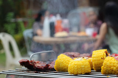 Close-up of seafood on barbecue grill