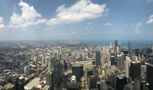 High angle view of city against sky