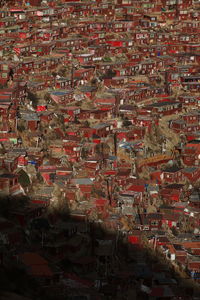 High angle view of illuminated cityscape