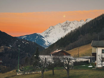 Scenic view of mountains against sky during sunset