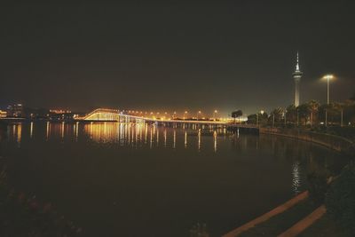 Illuminated street lights in river at night