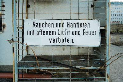 Close-up of information sign