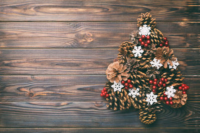 Directly above shot of christmas decorations on table