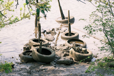 Close-up of garbage in the river