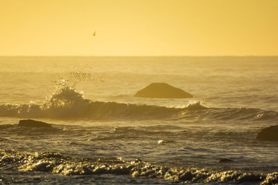 Scenic view of sea against clear sky during sunset