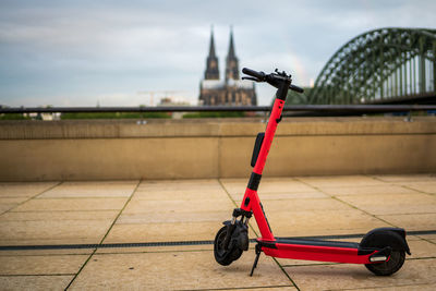 E-scooters on cologne's rhine promenade, germany.