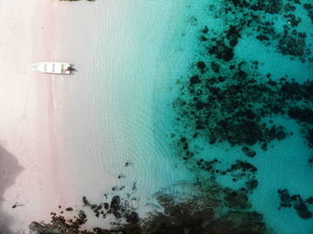 High angle view of boats in sea