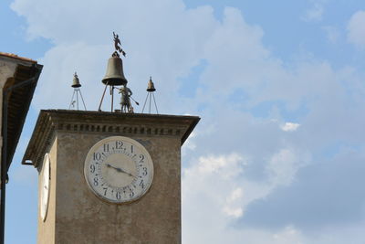 Low angle view of clock tower against sky