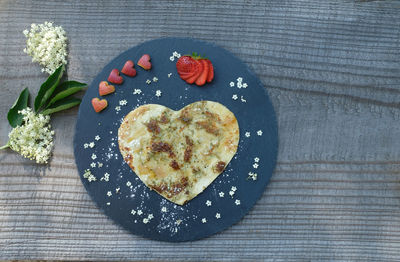 Directly above shot of cake served on table