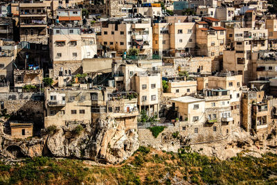 High angle view of buildings in city