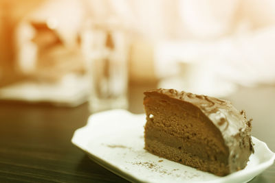 Close-up of cake in plate on table