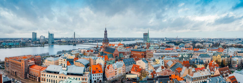 High angle view of cityscape against sky