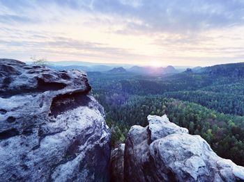 Scenic view of rocky mountains against sky