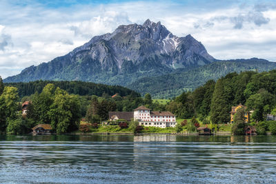 The view of mount pilatus mountain tops while on a boat cruise in lake lucerne. taken in luzern,