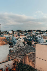 High angle shot of townscape against sky