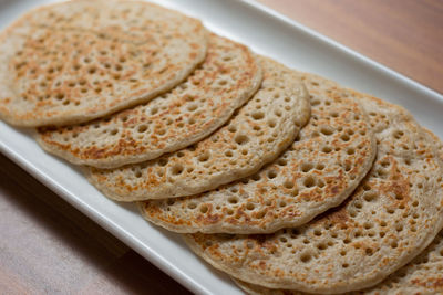 High angle view of bread in plate