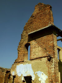 Low angle view of historic building against clear blue sky