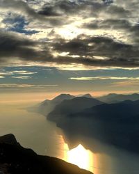 Scenic view of silhouette mountains against sky during sunset