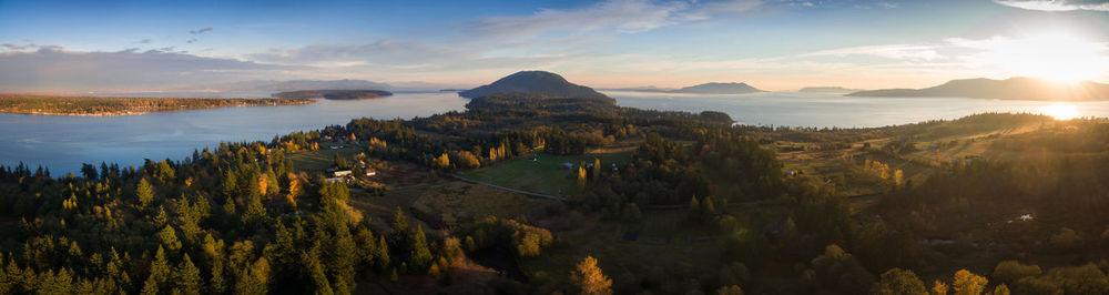 Panoramic view of landscape against sky during sunset