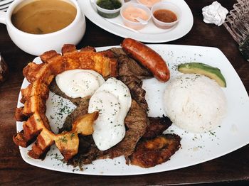 High angle view of breakfast on table