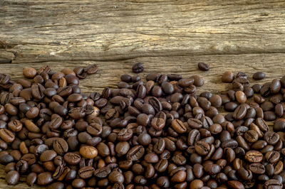 High angle view of coffee beans on table