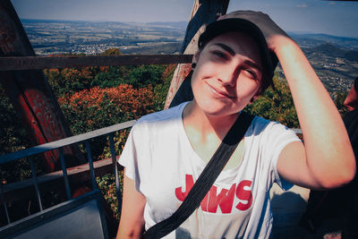 Portrait of woman against mountain