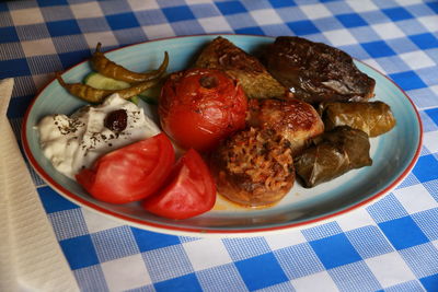 Close-up of breakfast served on table