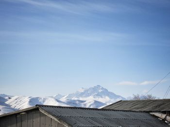 Scenic view of snow covered mountains against sky