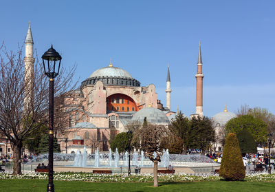 View of buildings against clear sky