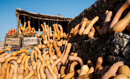 Various vegetables for sale at market stall