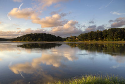 Scenic view of lake against sky during sunset