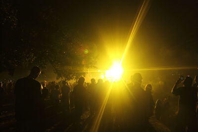 Silhouette people at music concert against sky at night