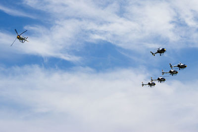 Low angle view of airshow in sky