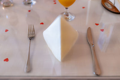 High angle view of dessert on table