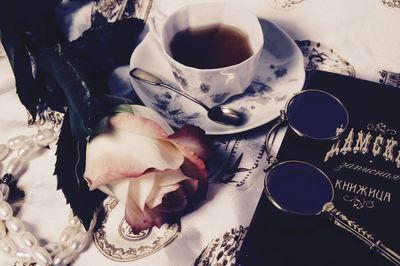 High angle view of coffee on table