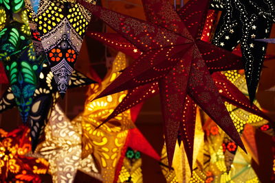 Close-up of illuminated lanterns at night