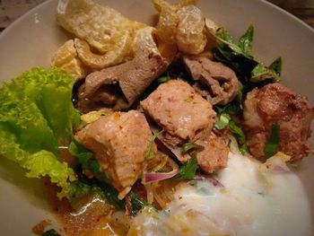 Close-up of food served in plate