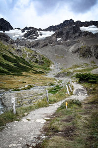 Scenic view of stream amidst plants against sky