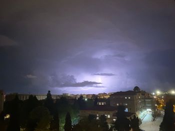Panoramic view of city against sky at night