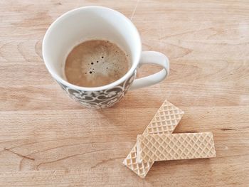 High angle view of coffee on table