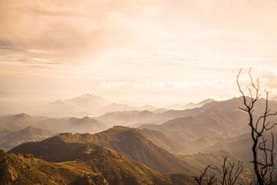 Scenic view of mountains against sky during sunset