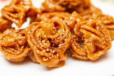 High angle view of bread in plate