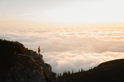 Scenic view of mountains against sky during sunset