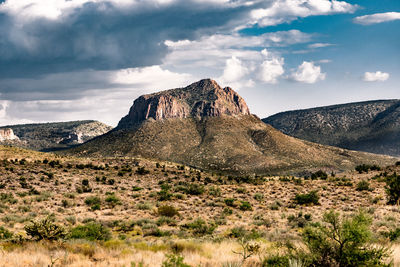 Scenic view of mountain range against sky