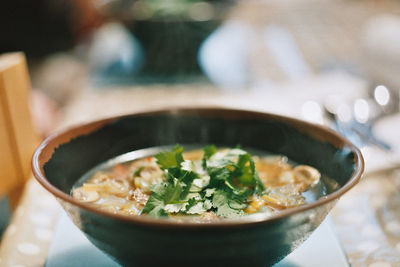 Close-up of soup in bowl